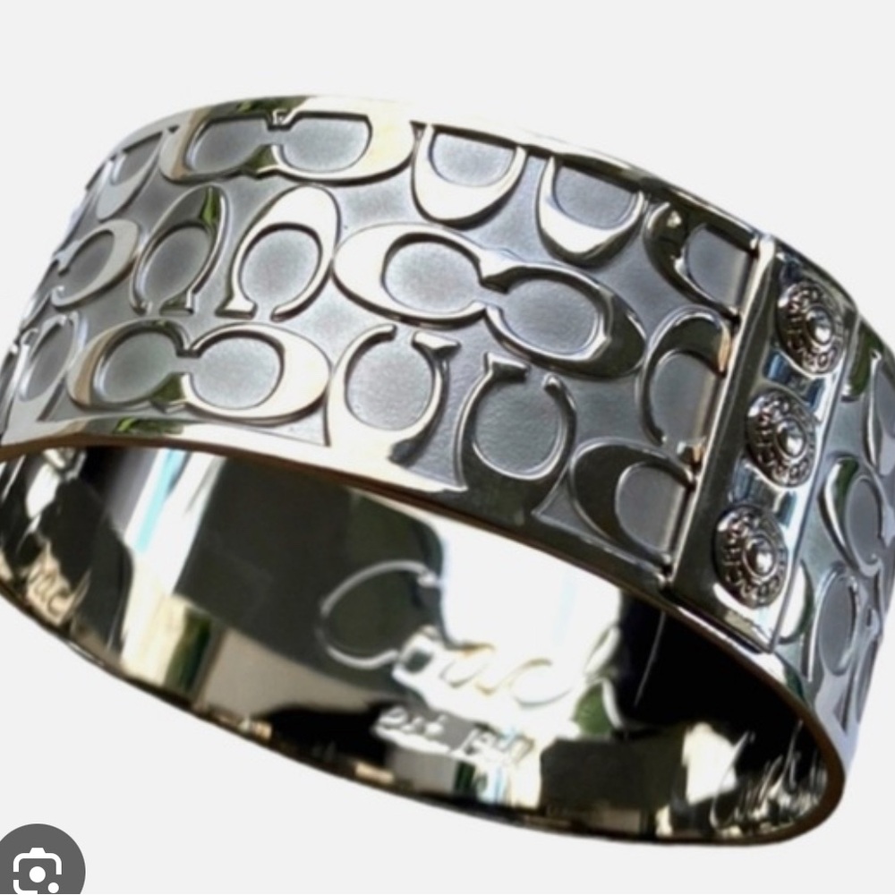 CC Signature Wide Bangle Silver Embossed Cuff Bracelet